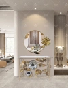 Sandgold floral metal table with Nordic decoration details Picture